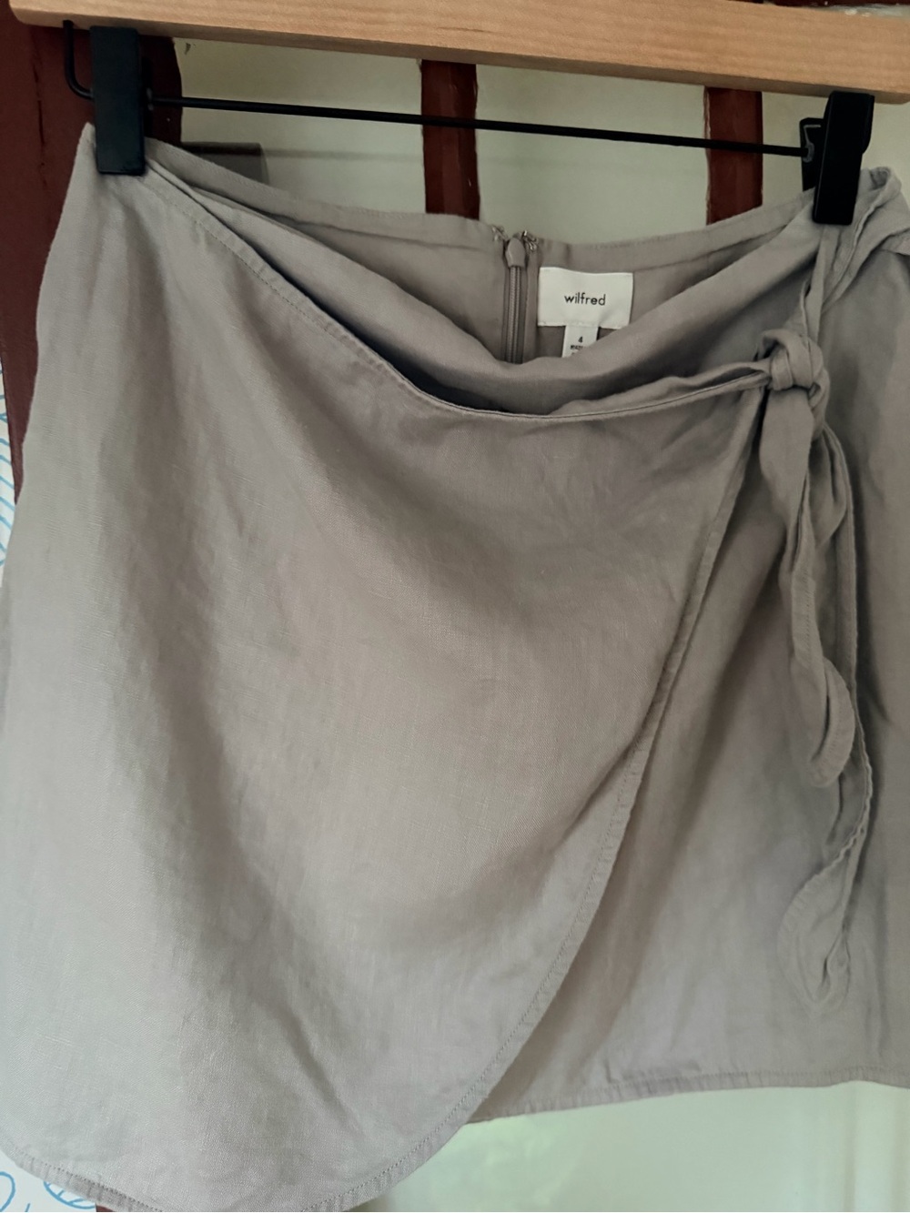 Aritzia Wilfred Mini Wrap Skirt in Light Taupe